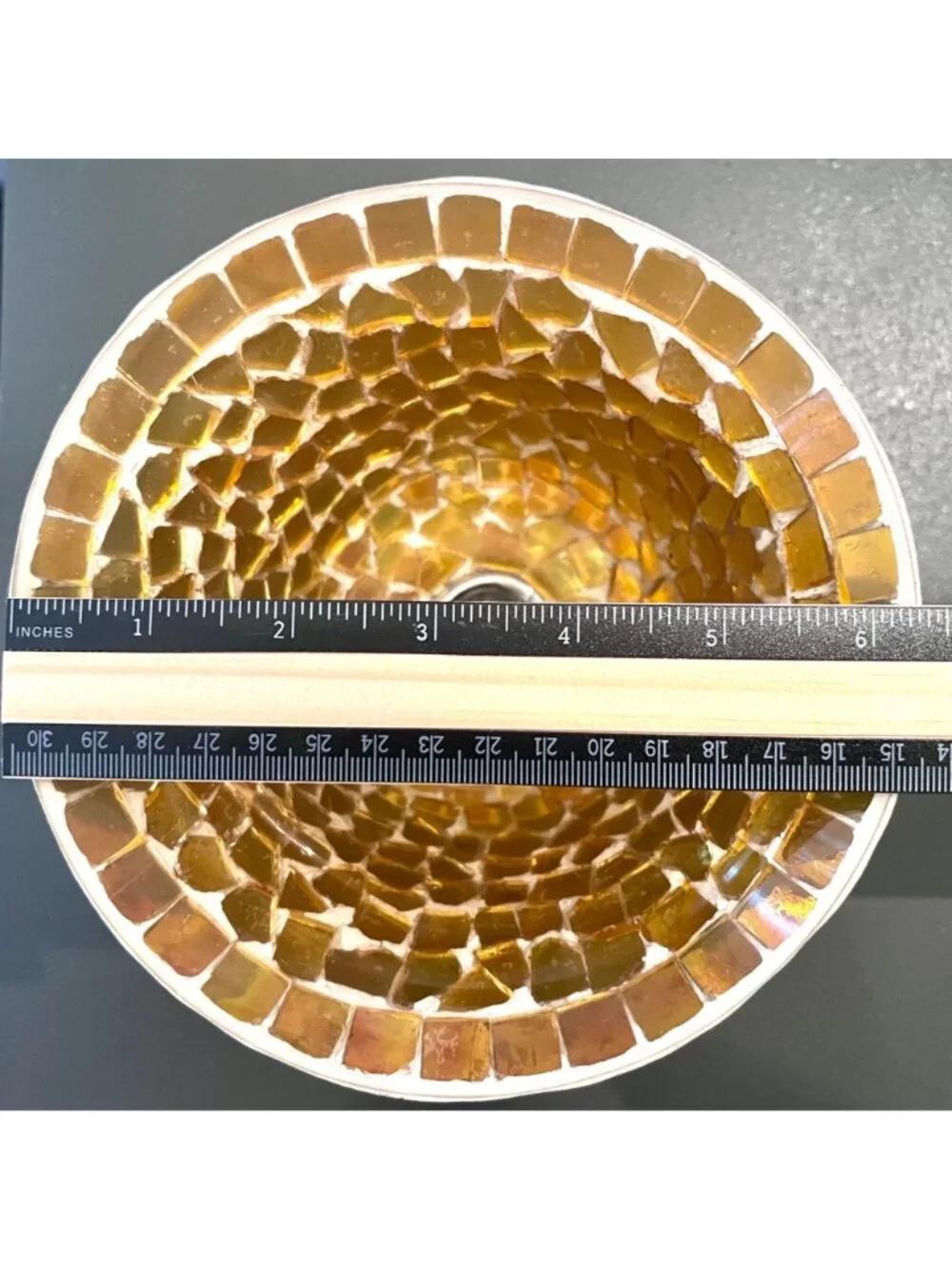 Amber Iridescent Mosaic Glass Pedestal Bowl Tiles Candy Nuts Candle Home Accent